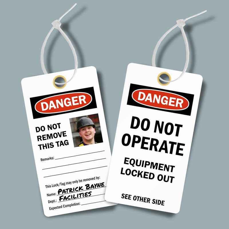 SmartSign Do Not Operate - Equipment Locked Out 2 - Sided Photo Lockout Tag | 6" x 3.25" Vinyl with Self-Laminating Clear Flap, Pack of 25 - Image 4